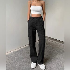 Lepunuo Cargo Pants High Waisted Casual Pants Baggy Stretchy Wide Leg Y2K
